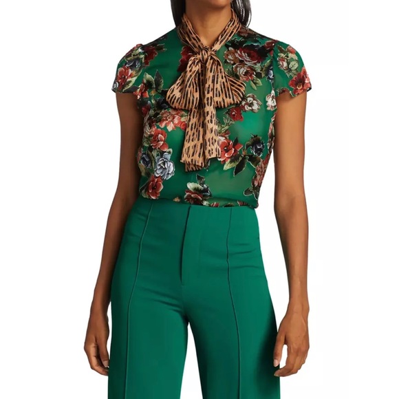 🎀SOLD🎀Alice + Olivia Jeannie Floral Tie Neck Blouse - Picture 2 of 9